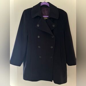 Vintage USA Nordstrom Gallery Luxury Wool Cashmere Pea Coat Blue Black Overcoat